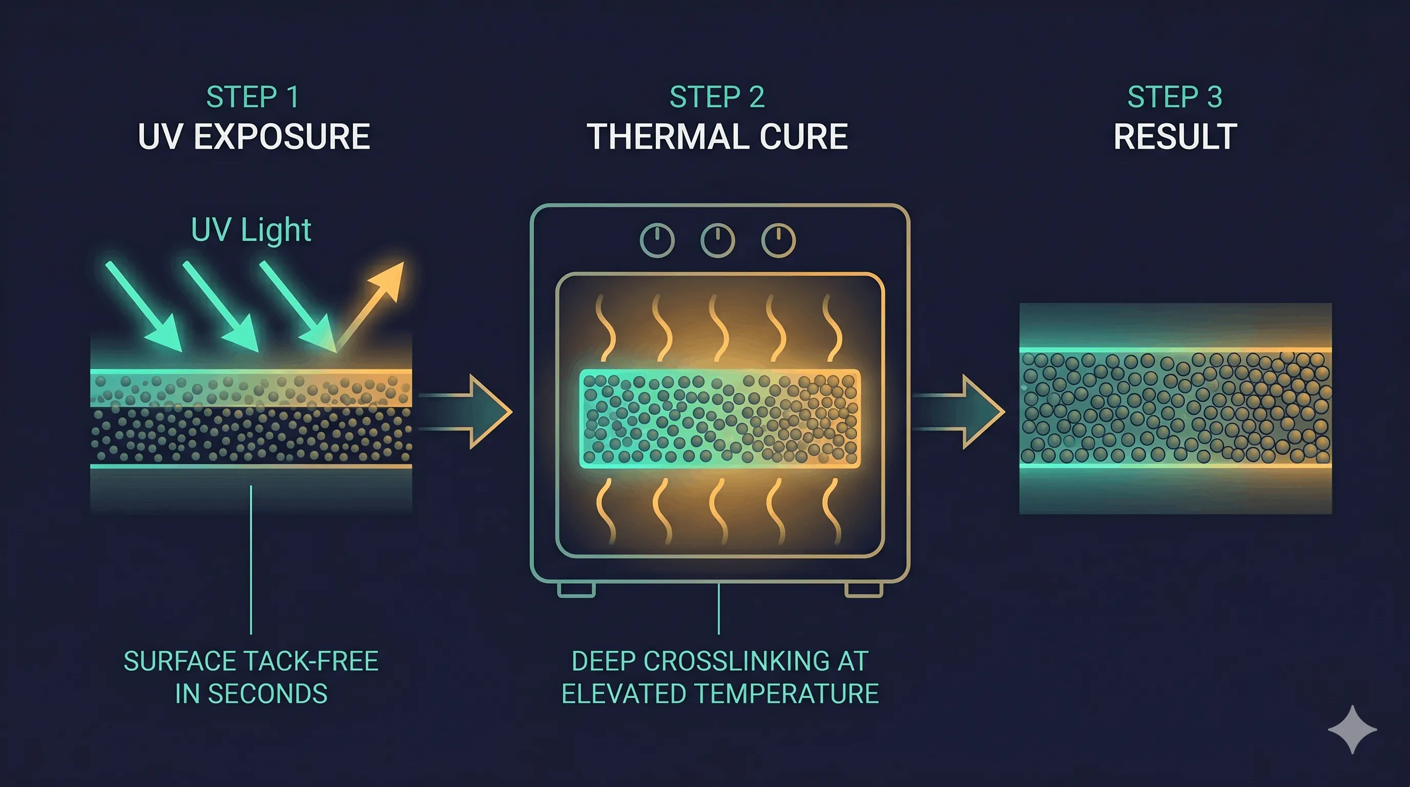 UV 與熱雙重固化流程示意